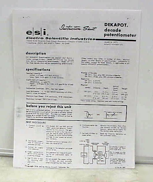 Esi dekapot decade potentiometer instr. sheet