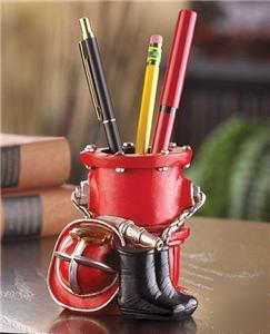 Fire fighter hero pencil pen holder fireman desk