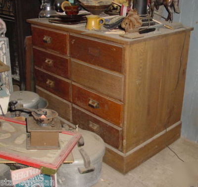 Lrg solid quartered oak 8 drawer general store counter