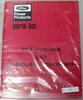 Ford 134 172 192 cid gasoline engine parts manual