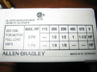 Ab allen-bradley 190-P024 starter trip unit 190P024