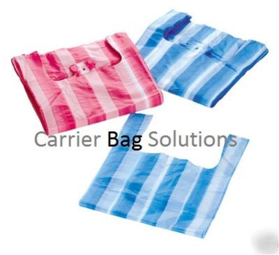 200 blue & red stripe plastic carrier bags 11