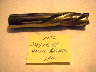 3/4" 4-Flute Carbide End Mill – 1-1/2" Cut Length, 4" OAL, 30° Helix, Single End