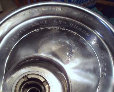 7.5 gal firestone stainless steel budweiser keg, used