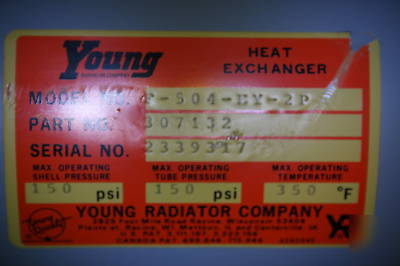 Young heat exchanger model f-504-ey-2P 150 psi