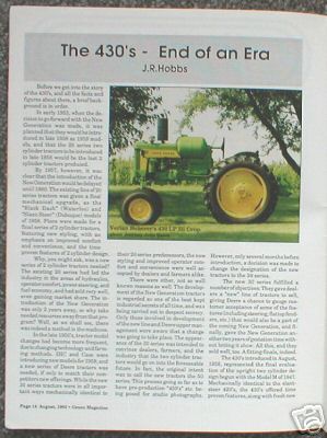 John deere model 430 tractor green magazine 1993 jd