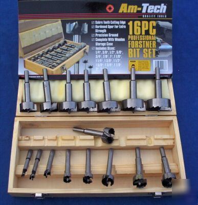 16PC professional forstner bit set in wooden case