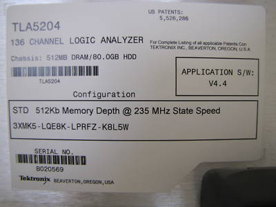 Tektronix TLA5204 136CH, 2GHZ timing, logic analyzer