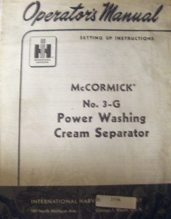 Ih international 3-g cream separator operators manual