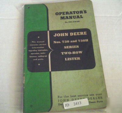 John deere 730 730H 2 row lister operators manual
