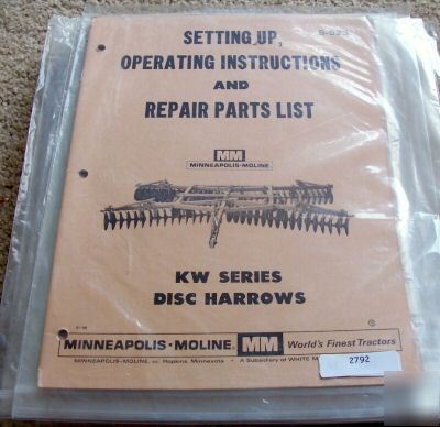 Minneapolis moline kw series disc harrow parts manual