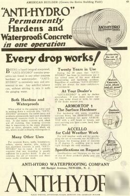 New anti hydro waterproofing co ark nj ad 1924 concrete