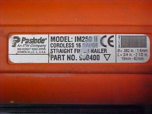 Paslode IM250 ii 900400 cordless 16 gauge finish nailer