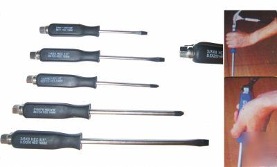 5PC hex shank hammer go through screwdrivers set h-duty