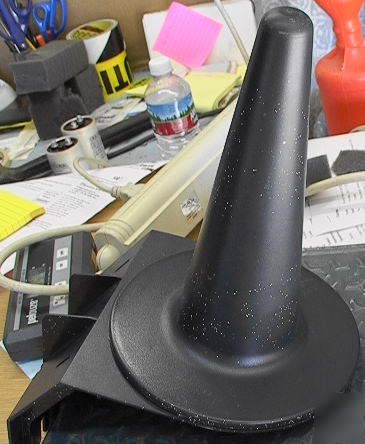 Plastic cone antenna with ground-plane disk & mount