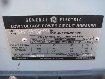 Ge akr-10D-125 5000 a amp breaker mvt plus trip 635 v