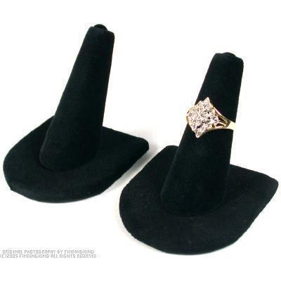 2 ring finger displays black velvet holders showcases