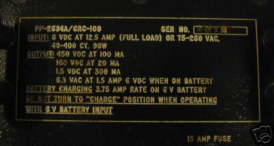 Grc-109 spy radio power supply (hallicrafters collins