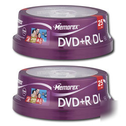 New memorex 2 pack of 25 8X double layer media dvd+r