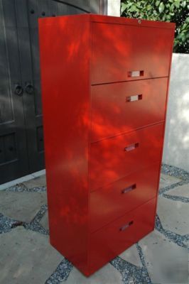 Hi quality steelcase 5 drawer lateral file cabinet- red