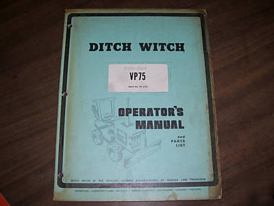 VP75 ditch witch plow operator's manual & parts list