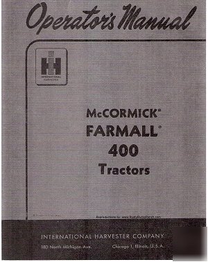 Farmall 400 tractors operator's manual