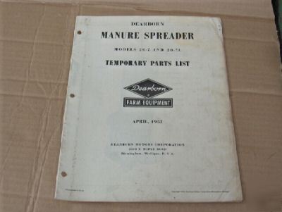 Dearborn gear driven manure spreaders temp. parts list