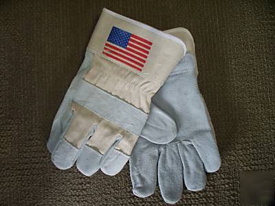 New gloves leather palm patriotic usa flag - lot of 6