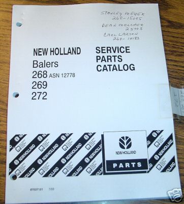 New holland 268 269 & 272 baler parts catalog manual nh