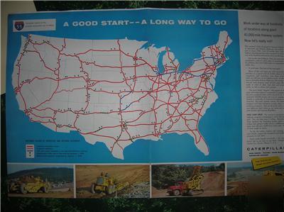 Original 1958 caterpillar tractor ad accross the us map