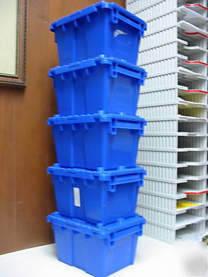 5 heavy duty plastic totes,shipping containers,storage 