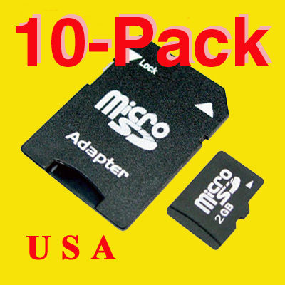 New 10-pack 2GB micro-sd microsd tf-2GB for cell phones 
