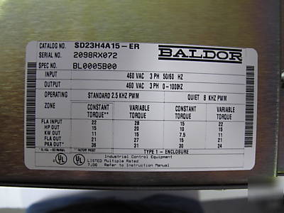 New baldor SD23H4A15-er series 23H ac servo drive 15HP 