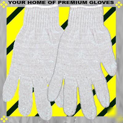 144 p lg white knit work glove cotton liner case lot go