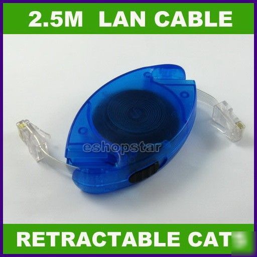 8 ft retractable CAT5 CAT5E ethernet lan network cable