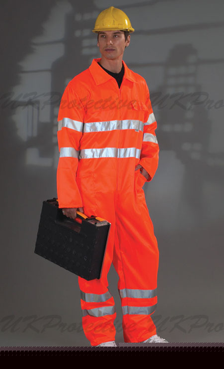 Hi vis viz orange polycotton coverall boilersuit - l