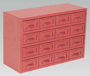 Sealey red metal cabinet box storage 16 drawer
