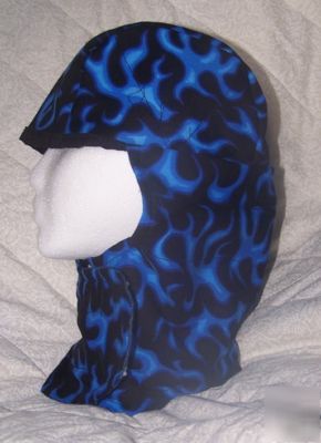  real welding cap blue flames neck wrap, welders cap