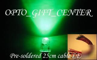 New 50PC 60Â° 5MM wide viewing green led wired for 12V
