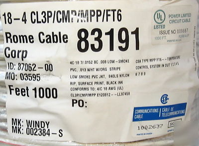 Security/burglar alarm cable - plenum 1000 ft. #18 4/c
