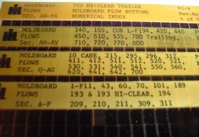 Ih 1-F11 to 800 moldboard plow parts catalog microfiche