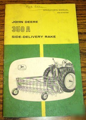 John deere 350A 3-point hay rake operators manual jd