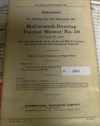 Mccormick 30 tractor mower operators manual