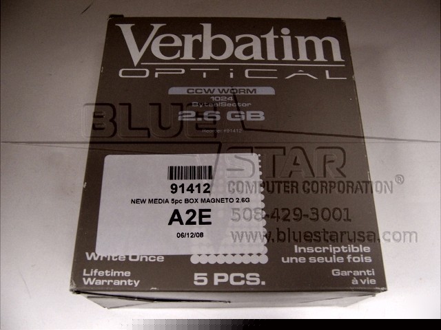New verbatim optical media 5 pak ccw worm 2.6G 91412