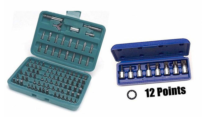 108 piece bit and socket set of auto repair tools 