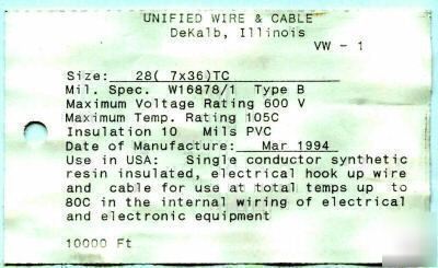 10,000 feet of pvc mil-w-16878/1, # 28 hook up wire