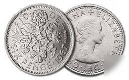 Silver wedding day good luck 6 six pence coin bride 