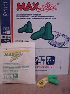 Howard leight maxlite ear plugs corded foam single use