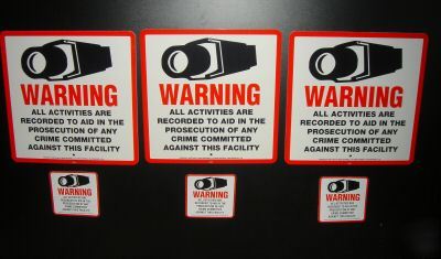 3 cctv security camera signs and 3 cctv warning decals 