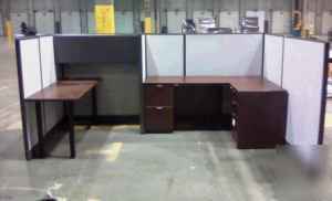 Office cubicles w/ wood desk & file drawer furniture 